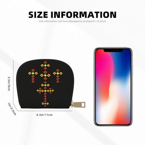 Ethiopian Cross RFID Blocking Semi Circle Card Holder PU Leather Zipper Wallet Pouch Keychain Bag for Women Men, Slim Small Credit Card Case Organizer with 12 Slots - color: Ethiopian Cross4