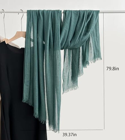 Solid color cotton and linen scarf, wrinkled all season versatile long sunscreen fashionable shawl - color: Ha Blue