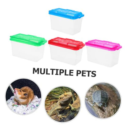 4pcs Mini Handheld Aquarium Box Portable Transparent Plastic Carrier with Handle for Small Fish Turtles Reptiles Hamsters for Breeding and Safe Transport