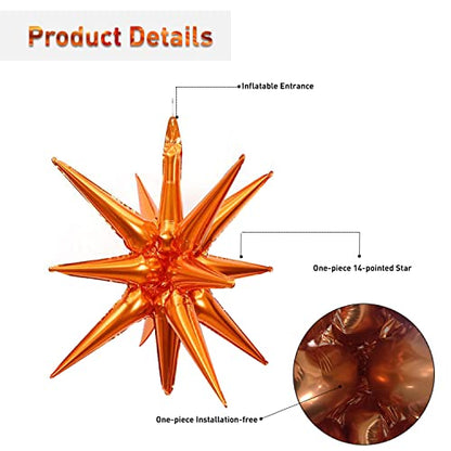 6 Pcs Orange Star Foil Balloons One-Piece 14-Pointed Star Balloon 4D Starburst Cone Mylar Balloon 22inch Christmas Birthday Wedding Wedding Anniversary Party Supplies(Orange) - color: 22 Inches Orange