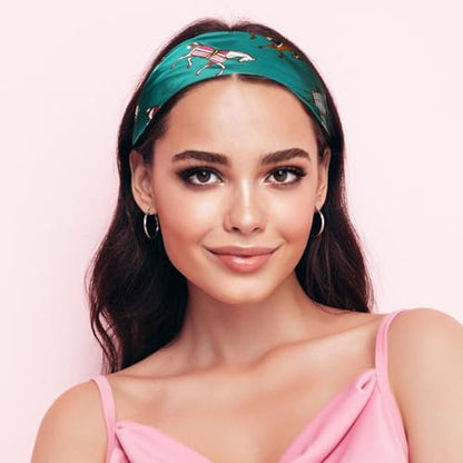 Sumolux Head Hair Scarf for Women Like Satin Silk Scarf Bandana Hair Wrapping Night Large Square Scarves 27.5" - color: Green Pony
