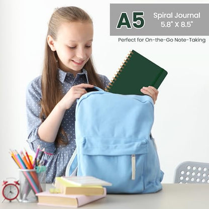 CICPAP Lined Spiral Journal Notebook, A5 College Ruled Notebook for Journaling, Note-Taking, and Daily Planning, Durable Hardcover with an Elegant Design，Dark Green - color: G.Dark Green