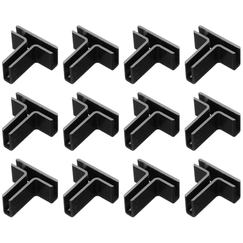 uxcell 12Pcs Plastic Glass Connector, t Shaped Glass to Glass Clamp for 4mm Thick, Fixing Bracket Rimless Clip Holder for Aquarium Fish Tank Display Shelves, (4mm, Black) - size: 4mm