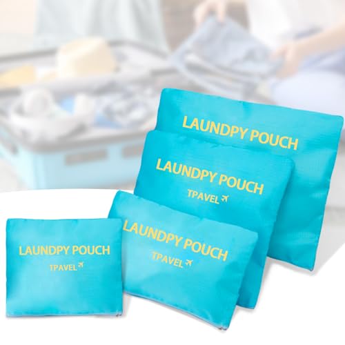 Travel Organizer 4 Set Travel Storage Bags Multi-functional Luggage Packing Organizers Traveling Zipper Pouch for Cosmetics Passport, Socks(Sky Blue) - color: Sky Blue