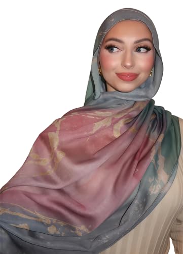 ZGMYC Watercolour Floral Printed Hijab Scarf for Women Soft Modal Cotton Instant Hijab Head Wraps Shawls Long Scarves - color: Color 24