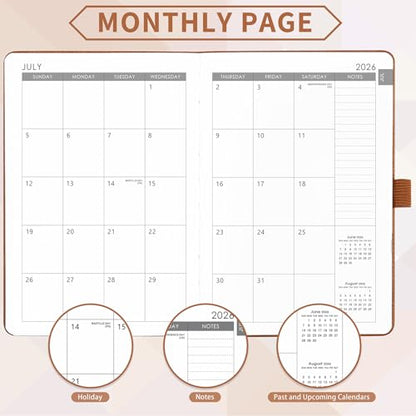 2026-2027 Planner - Academic Planner 2026-2027 Weekly Monthly Planner, July 2026 - June 2027, 5.7'' x 8.4'', Thick Paper, Leather Cover, Pen Holder, Back Pocket, Perfect Daily Organizer - Brown - color: Brown