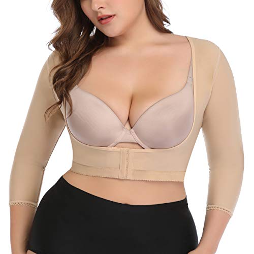 woahee Women's Arm Shaper Plus Size Arm Faja Compression Sleeve Garment Post Surgical Arm Shapewear - color: Nude, size: Small