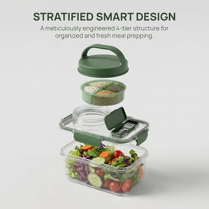 Leakproof 1000ML Salad Container with Dressing Cup & Fork | Dishwasher Safe Airtight Salad Pod & Lunch Box for Office, Travel & Picnic