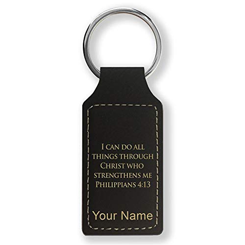 LaserGram Rectangle Keychain, Bible Verse Philippians 4-13, Personalized Engraving Included (Black with Gold) - color: Black With Gold
