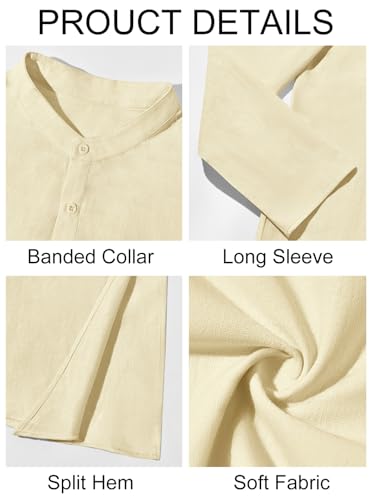 Runcati Mens Kaftan Robe Thobe Cotton Long Sleeve Henley Shirt Casual Muslim Gown Kurta Tops - color: Beige, size: XX-Large