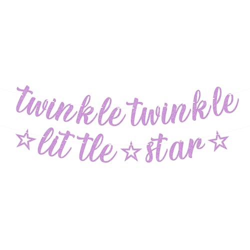 Pre-Strung Twinkle Twinkle Little Star Banner - Purple Glitter Star Theme Baby Shower Decorations for Boy or Girl, Perfect for Gender Reveal Party/Baby Birthday Party/Baby Shower, Photo Booth Props - color: Purple