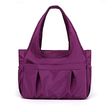 Tote Bag for Women Nylon Lightweight Large Handbag Purses Multi-pocket Shoulder Bag for Work Travel - color: Purple