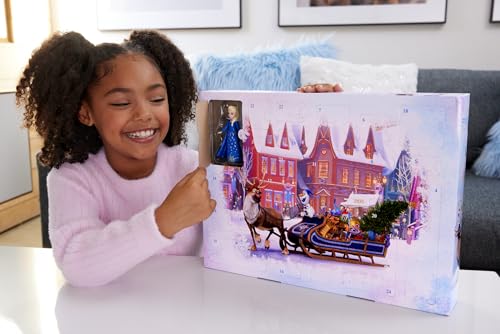 Mattel Disney Frozen Toys, Anna & Elsa Small Doll Advent Calendar with 2 Friend Figures, Moldable Sand & 24 Play Pieces, Inspired by Olaf’s Frozen Adventure