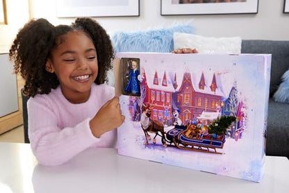 Mattel Disney Frozen Toys, Anna & Elsa Small Doll Advent Calendar with 2 Friend Figures, Moldable Sand & 24 Play Pieces, Inspired by Olaf’s Frozen Adventure