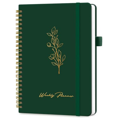 Taja Undated Weekly Planner, Weekly To Do List Notebook with Goal & Habit Tracker Organizer, A5 Weekly Planner Notebook with Spiral Binding, 6.1" x 8.2" - Dark Green - color: n.Dark Green