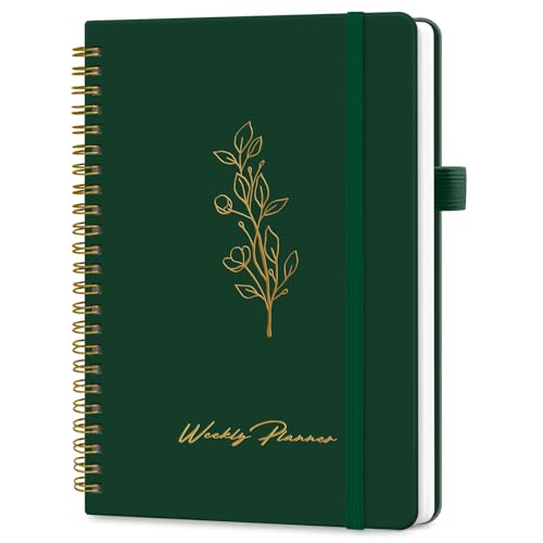 Taja Undated Weekly Planner, Weekly To Do List Notebook with Goal & Habit Tracker Organizer, A5 Weekly Planner Notebook with Spiral Binding, 6.1" x 8.2" - Dark Green - color: n.Dark Green