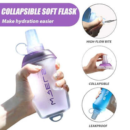 WRELS 200ml/350ml/500ml Collapsible Soft Flask,BPA Free Folding Soft Water Bottle with Hanging Ring,Lightweight TPU Hydration Flask for Running Marathon Cycling Hiking(500ml-2 Packs) - color: Purple-500ml*2
