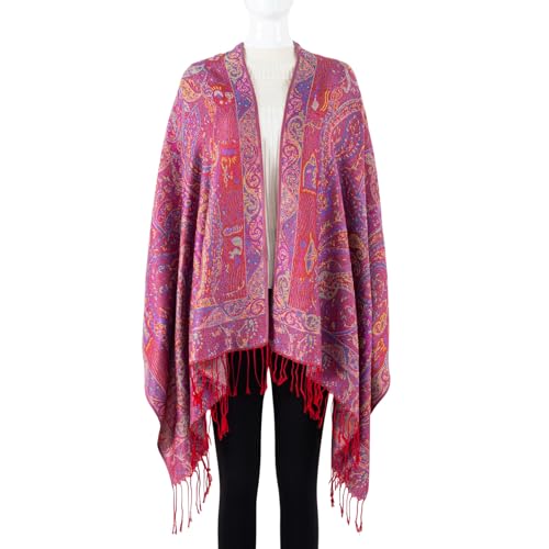 TUSHUSTY Pashmina Feel Shawls Wraps Rave Scarf for Women Soft Silky Reversible Men Scarves Hijab - color: Red Purple Yellow