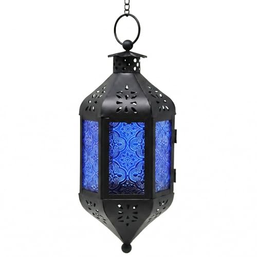 Vela Lanterns Decorative Indoor Outdoor Hanging Candle Holder, Cobalt Blue | Moroccan Tea Light Lantern, Metal Votive Candle Lamp, Patio Porch Gazebo Decor, Ramadan Wedding Eid Diwali, 11.5" Tall - color: Cobalt, size: Medium