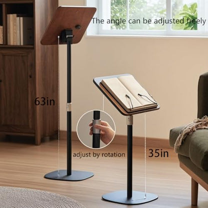 Adjustable Standing Book Stand,Book Reading Stands,Wood Music Sheet，Podium& Bible& Cookbooks Display Stands.Goodbye to Head Down Fatigue Adjustable Viewing Angle (Black, 51in) - color: Black, size: 51in
