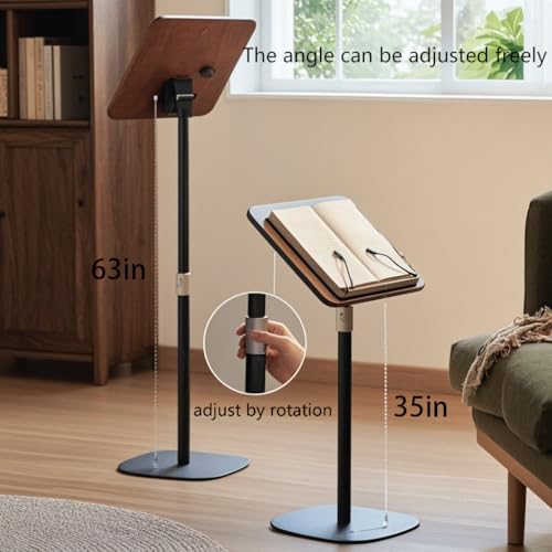 Adjustable Standing Book Stand,Book Reading Stands,Wood Music Sheet，Podium& Bible& Cookbooks Display Stands.Goodbye to Head Down Fatigue Adjustable Viewing Angle (Black, 35in) - color: Black, size: 35in