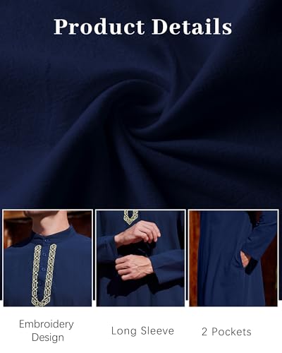 YAOHUOLE Thobe 남성용 이슬람 아라비아 토베 남성용 카프탄 빅 앤 톨 디시다샤 남성용 - color: 네이비, size: XXL