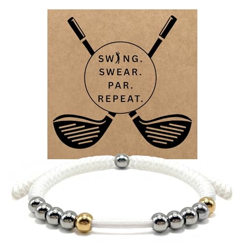 Golf Counter Bracelet, 10 Bead Handmade Score Counter, Adjustable Stainless Steel Beads, Easy Stroke Counting Accessory for Men and Women - color: White