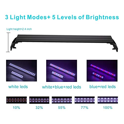 hygger 25W Full Spectrum Aquarium Light with Aluminum Alloy Shell Extendable Brackets, White Blue Red LEDs, External Controller, for Freshwater Fish Tank (36-46 inch) - size: 25W (36-46 inch)
