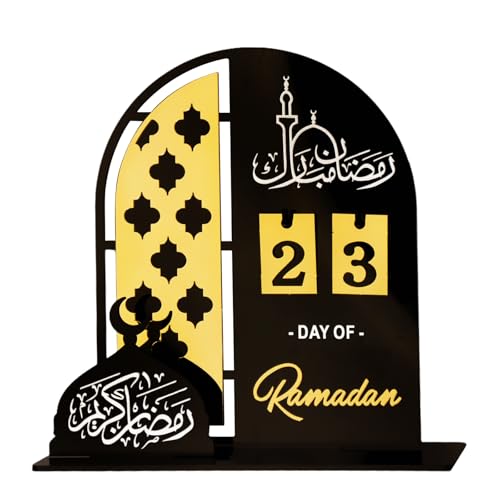 Acrylic Countdown Advent Calendar 31 Days Til Eid' Lantern Design, Eid Mubarak Ornament for Ramadan Kareem Tabletop Decorations(black)