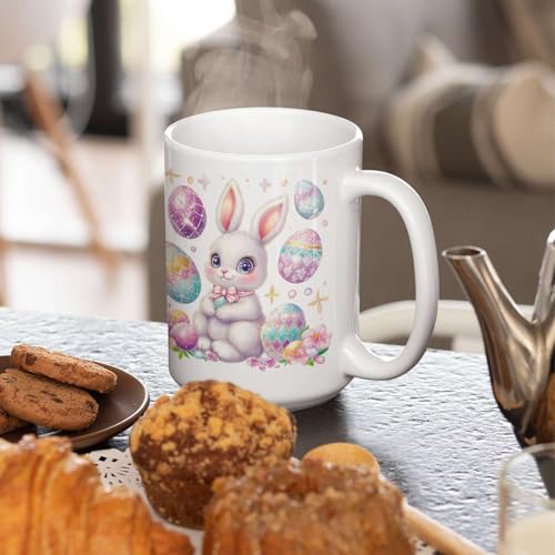 Personalized Sparkling Easter Bunny And Egg Full Wrap Mug, Custom Name Ceramic Cup, Customized Adorable Spring White Mug, Easter Day Coffee Cup, Gift For Kids On Holiday, Bunny Mug - color: XUA-1124-3656-Easter Day Mug