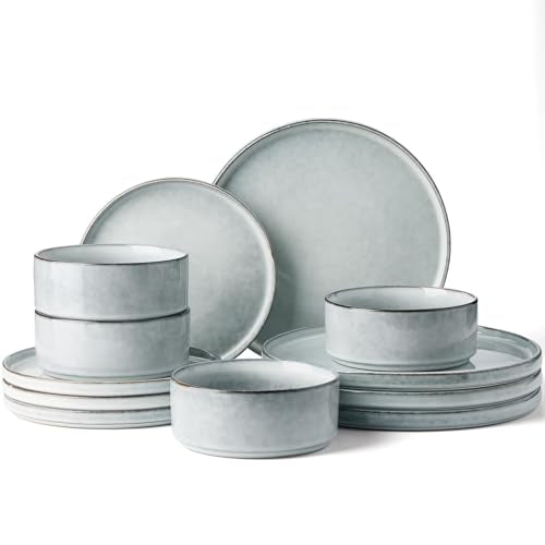 Famiware Annecy 12-Piece Stoneware Dinnerware Set, Grey Blue - color: Grey Blue, size: Service for 4 (Standard Dinner Set)