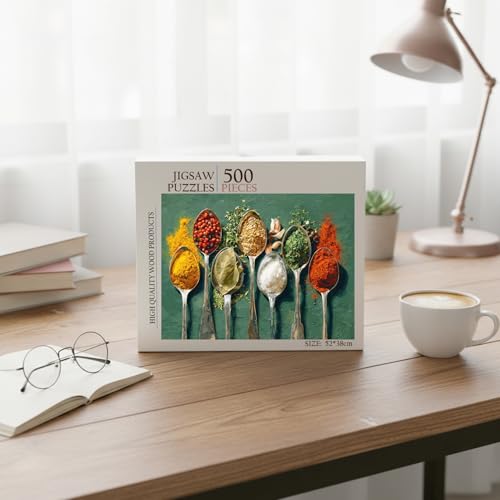 Spices Kitchen Flavour Food Jigsaw Puzzle - 500 Pieces Wooden Puzzle for Adults, Wall Art Gift, Finished Size: 20 x 15 Inch - color: Spices Kitchen Flavour - 500 Pieces