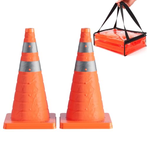 2 Pack 18 Inch Collapsible Traffic Safety Cones, Orange Pop Up Cones with Reflective Collar, Multi Purpose Road Cones for Road Safety, Parking Lot, Driving and Sport Training - size: 18 Inch