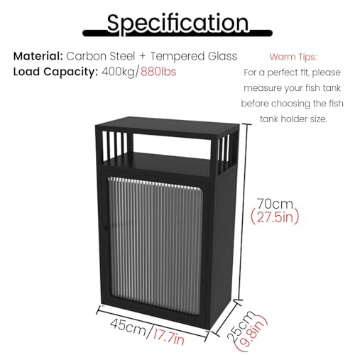 JYHHCYS 3-Tier Aquarium Stand with Storage, Fish Tank Stand with Open Shelving & Large Capacity Cabinet, Large Bottom Cabinet Hide Fish Food & Tools, Easy Access(Black,45x25cm/17.7x9.8in) - color: Black, size: 45x25cm/17.7x9.8in