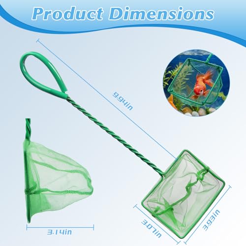 (12.9''L,Net Opening:3.9" x 3") Aquarium Fishing Net for Betta Tanks & Small Fish Tanks, Soft Fine Square Mesh, Food Wastes Skimmer for Small Ponds and Pools, Shrimp,Green - color: Green 12.9''