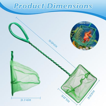 (12.9''L,Net Opening:3.9" x 3") Aquarium Fishing Net for Betta Tanks & Small Fish Tanks, Soft Fine Square Mesh, Food Wastes Skimmer for Small Ponds and Pools, Shrimp,Green - color: Green 12.9''