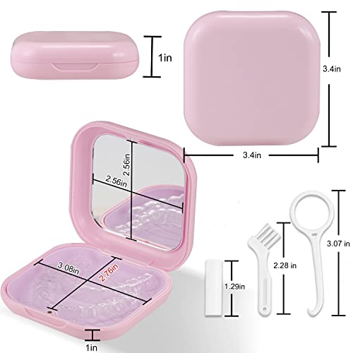 Retainer Case, Slim Aligner Case with Mirror, Compatible with Invisalign, Night Guard and Mouth Guard, Premium Retainer Case, With Aligner Remover Tool, Chew & Brush, Pink - color: Square: Pink