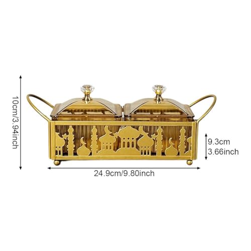 Ramadan Trays with Lid Metal Gold Eid Mubarak Serving Tray Ramadan Decorations Eid Party Food Storage Container for Cookie Candy Pastry Dessert - size: Small