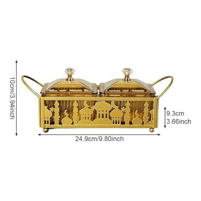 Ramadan Trays with Lid Metal Gold Eid Mubarak Serving Tray Ramadan Decorations Eid Party Food Storage Container for Cookie Candy Pastry Dessert - size: Small