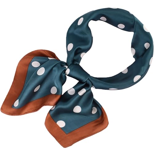 Head Scarf for Women Like Silk Satin Hair Scarves Polka Dot Printed Square Neck Handbags Scarf Bandanas 27.5 Inches - color: Ha Qing