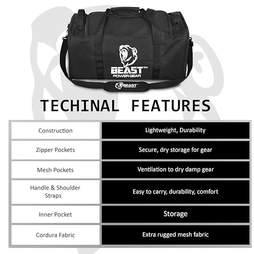 Gym Duffle Bag- Workout, Boxing, MMA, Sports Bag with Shoes Compartment and Adjustable Shoulder Strap for Men and Women (Black) - color: Black
