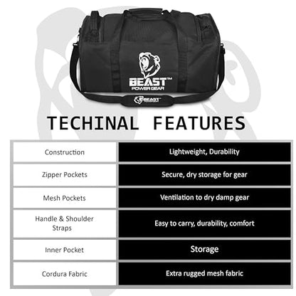 Gym Duffle Bag- Workout, Boxing, MMA, Sports Bag with Shoes Compartment and Adjustable Shoulder Strap for Men and Women (Black) - color: Black
