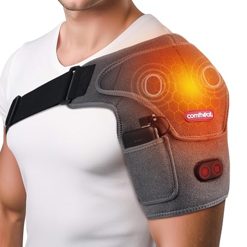 Cordless Shoulder Heating Pad with Massager, Heated Shoulder Brace | Rotator Cuff Frozen Shoulder Pain Relief Heat Wrap, 5000mAh Battery Powered 1-3H Hot Compress for Men & Women