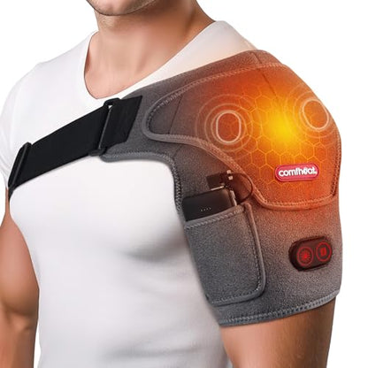 Cordless Shoulder Heating Pad with Massager, Heated Shoulder Brace | Rotator Cuff Frozen Shoulder Pain Relief Heat Wrap, 5000mAh Battery Powered 1-3H Hot Compress for Men & Women