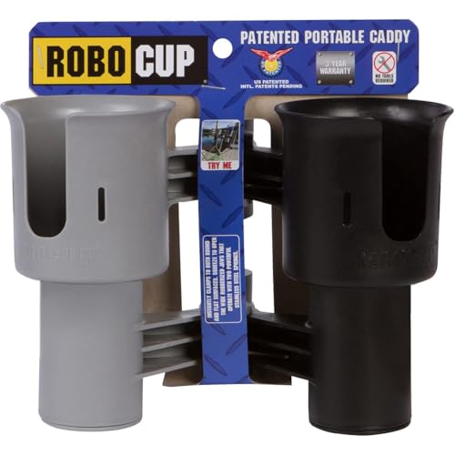 (Black&Gray), Patented Clamp On Boat Cup Holder | Multifunction Dual Drink Caddy for Fishing Poles, Tools, Net, Gaff | Portable Storage for Boating, Beach, Umbrellas, Golf Carts, Strollers - color: Black & Gray, size: Standard Spring