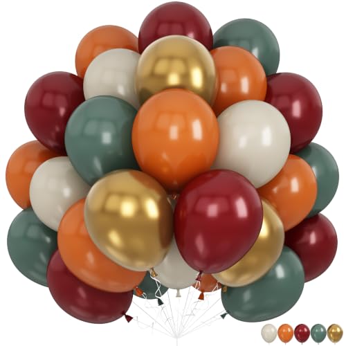 Fall Balloons, 12 Inch Burnt Orange Burgundy Sage Green Gold Balloon - color: Orange Green Gold