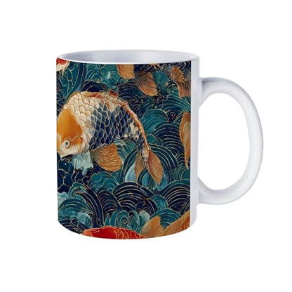 Japanese Fish Swimming Ocean Wave Ceramic Coffee Mug Tea Cup Unique Artistic Drinkware with Handle 12OZ