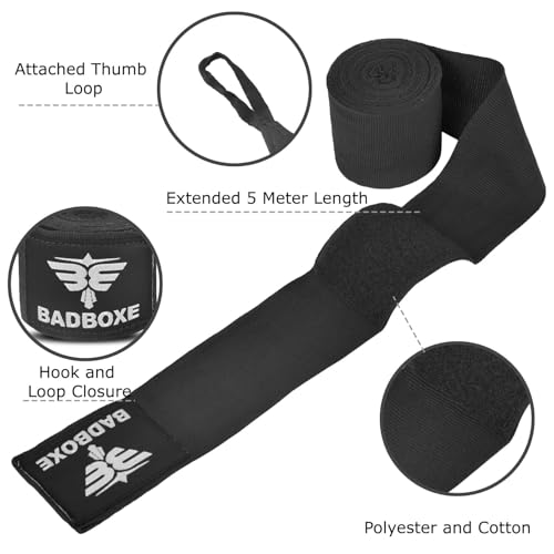 Boxing Hand Wraps, 4.5 Meter Length, 180" Inch Cotton-Polyester Blend, Hook and Loop Closure with Thumb Loop, 3 Colors