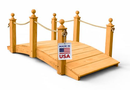 6 FT Oak Amish Rope Rail Garden Bridge, Pinewood - size: 6 FT Bridge & Rope