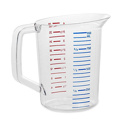 Rubbermaid Commercial Products Bouncer Clear Measuring Cup 4-Cup/1-Quart Clear Strong Food Grade Easy Read for Liquid/Dry Ingredients for Home/Professional Kitchen 32-Ounce (Pack of 6) - size: 32-Ounce (Pack of 6)